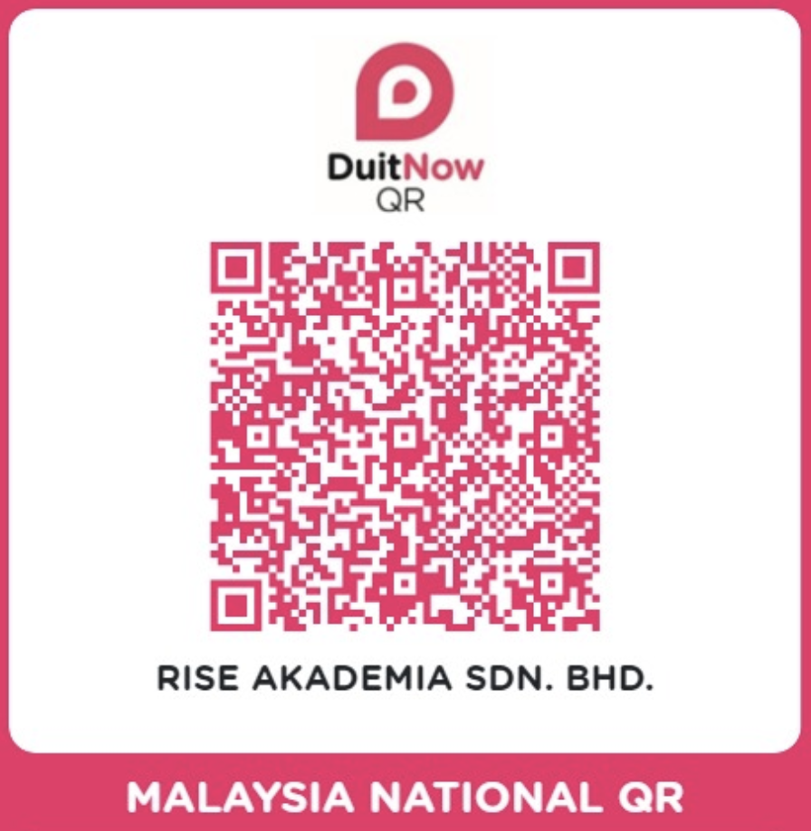 DuitNow 付款二维码，收款方 Rise Akademia Sdn. Bhd.
